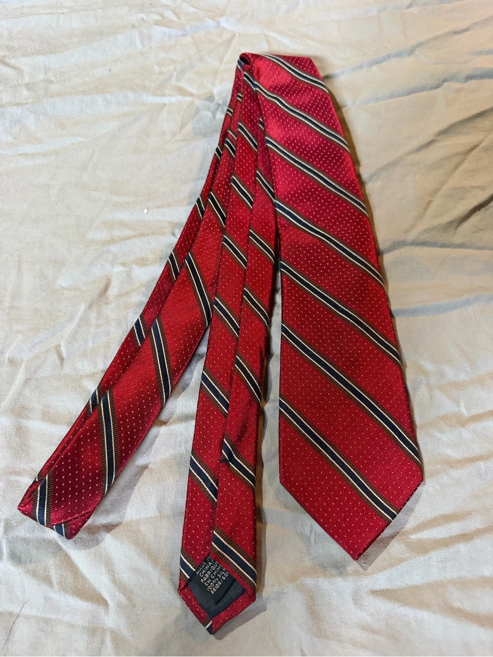 Lands' End Red Striped Silk Tie with Navy and Cream Accents